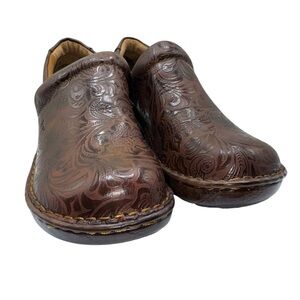 BOC Brown Leather Mules with Embossed Design